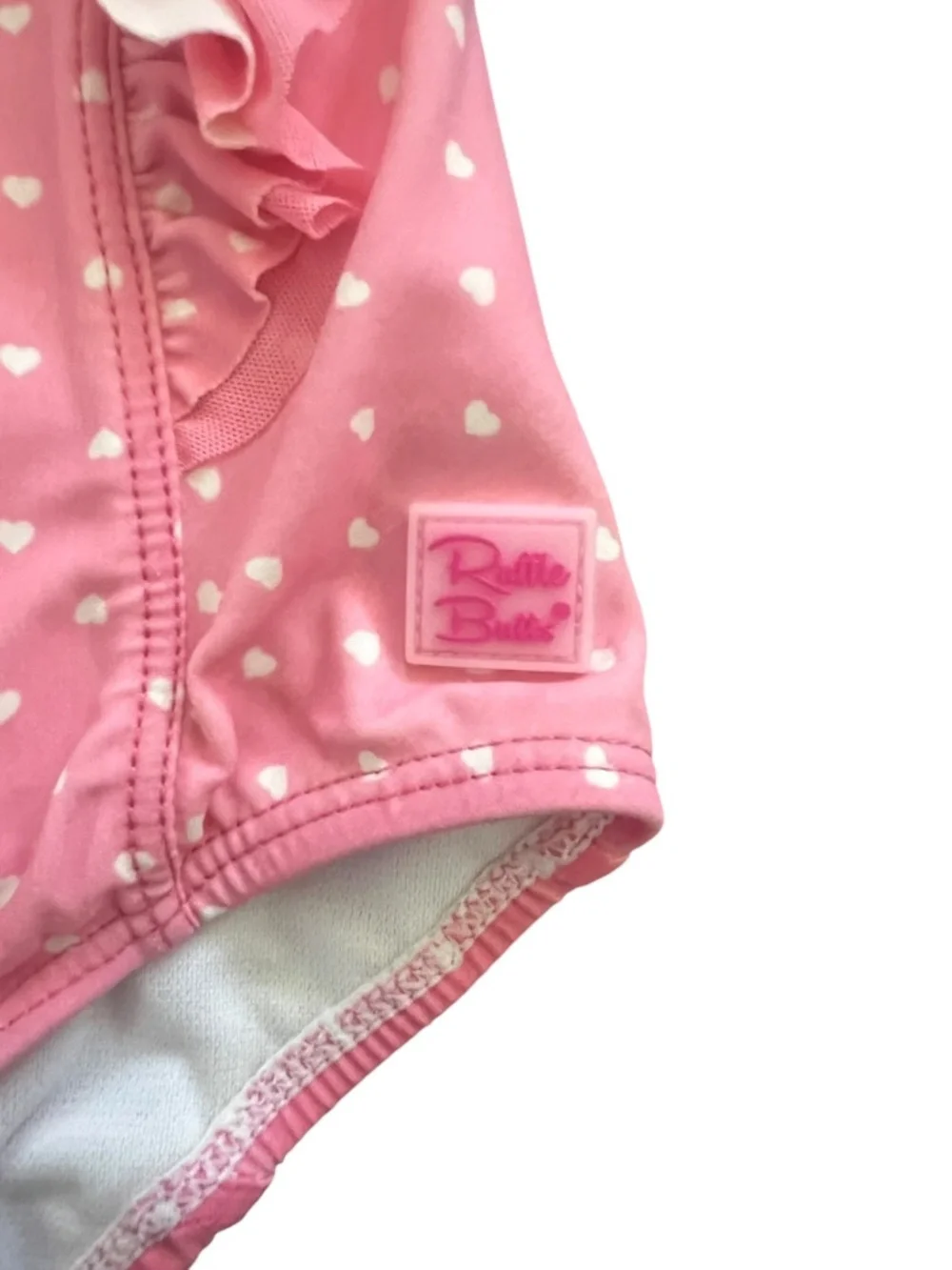 RuffleButts Pink Heart Ruffle One Piece Swimsuit UPF 50 Size 6